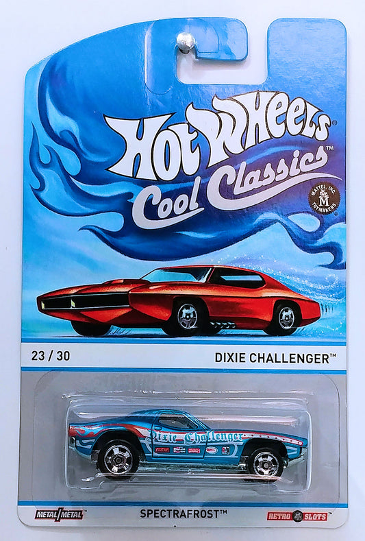 Hot Wheels 2013 - Cool Classics Series 23/30 - Dixie Challenger - Spectrafrost Blue - Metal/Metal & Retro Slots - Red Car Card - MPN Y9446