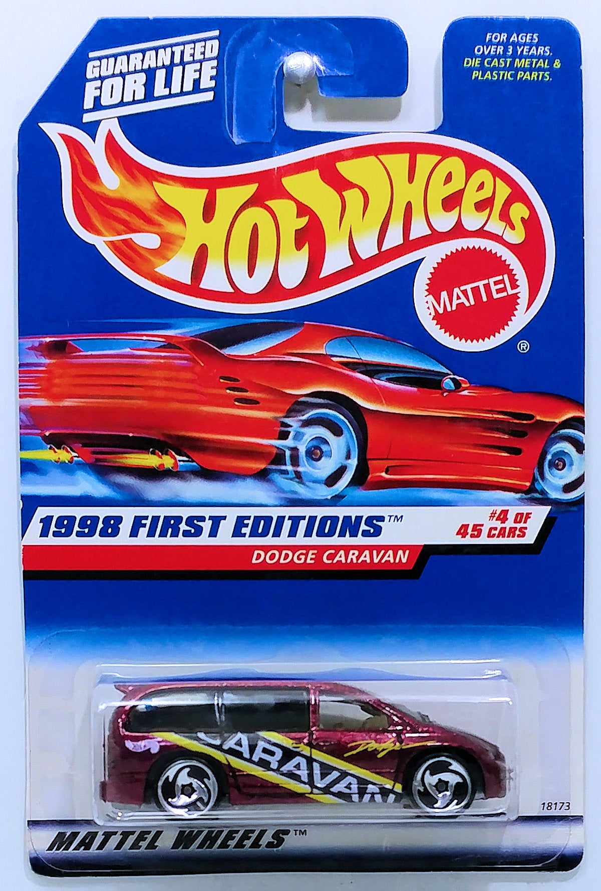 Hot Wheels 1998 - Collector # 633 - First Editions 4/45 - Dodge Caravan - Metallic Burgundy / "Caravan" - Sawblades - USA Red Car Card