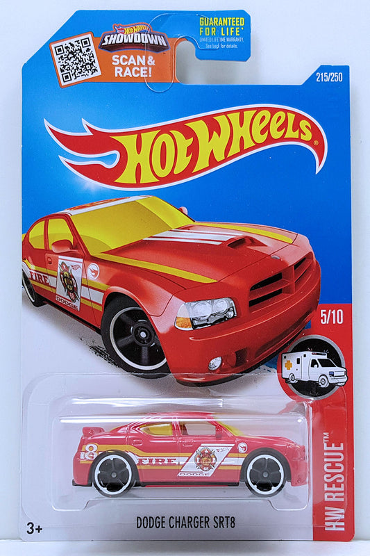Hot Wheels 2016 - Collector # 215/250 - HW Rescue 5/10 - Treasure Hunts - Dodge Charger SRT8 - Red / Fire Dept - USA