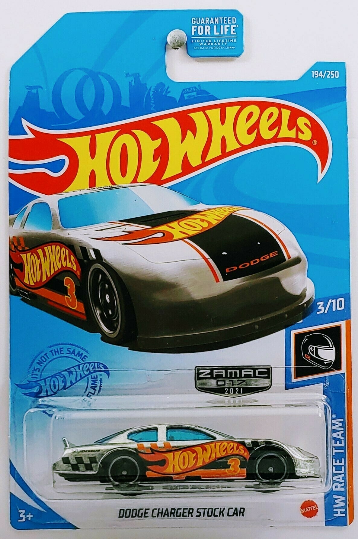 Hot Wheels 2021 - Collector # 194/250 - HW Race Team 3/10 - Dodge Charger Stock Car - ZAMAC # 17 - Walmart Exclusive