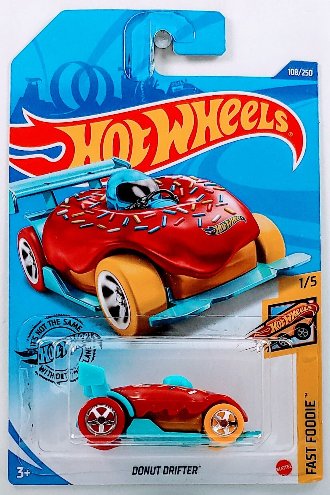 Hot Wheels 2020 - Collector # 108/250 - Fast Foodie 1/5 - New Models - Donut Drifter - Red & Blue with Sprinkles - IC