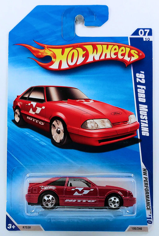 Hot Wheels 2010 - Collector # 105/240 - HW Performance 7/10 - '92 Ford Mustang - Red / Nitto - USA Card