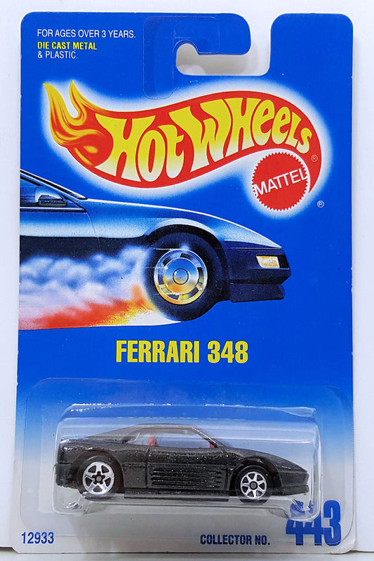 Hot Wheels 1998 - Collector # 443 - Ferrari 348 - Black with 5 Spokes at the Rear and 7 Spokes on the Front - ERROR! - MPN 12933