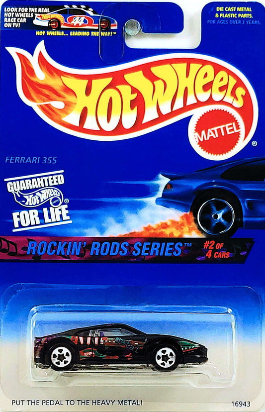 Hot Wheels 1997 - Collector # 570 - Rockin' Rod Series 2/4 - Ferrari 355 - Black / Guitar Graphics - 5 Spokes - USA