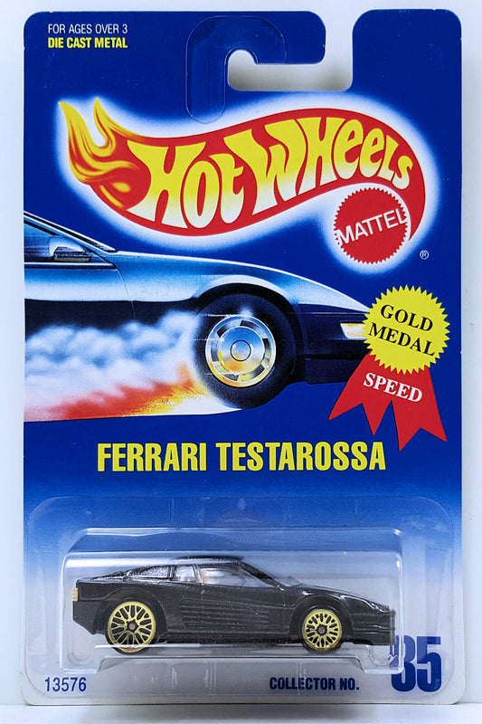 Hot Wheels 1996 - Collector # 035 - Gold Medal Speed - Ferrari Testarossa - Metallic Black - Gold Lace Wheels - USA