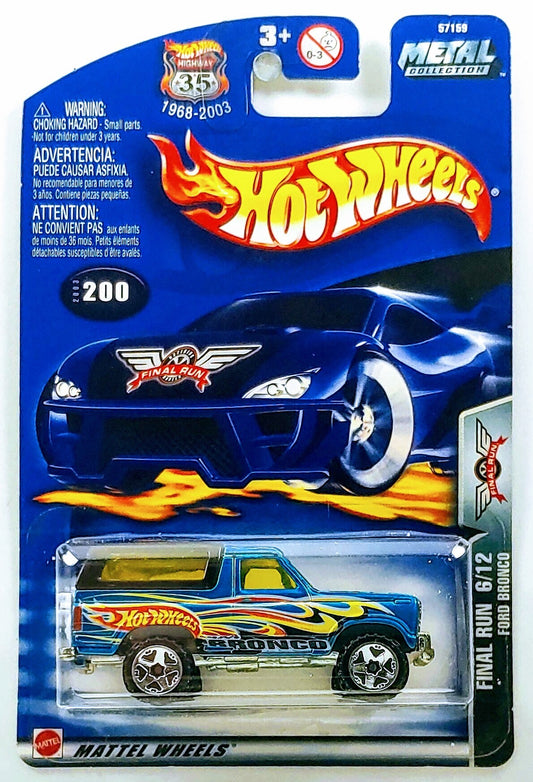 Hot Wheels 2003 - Collector # 200/220 - Final Run 6/12 - Ford Bronco - Blue - USA '1968-2003' Card