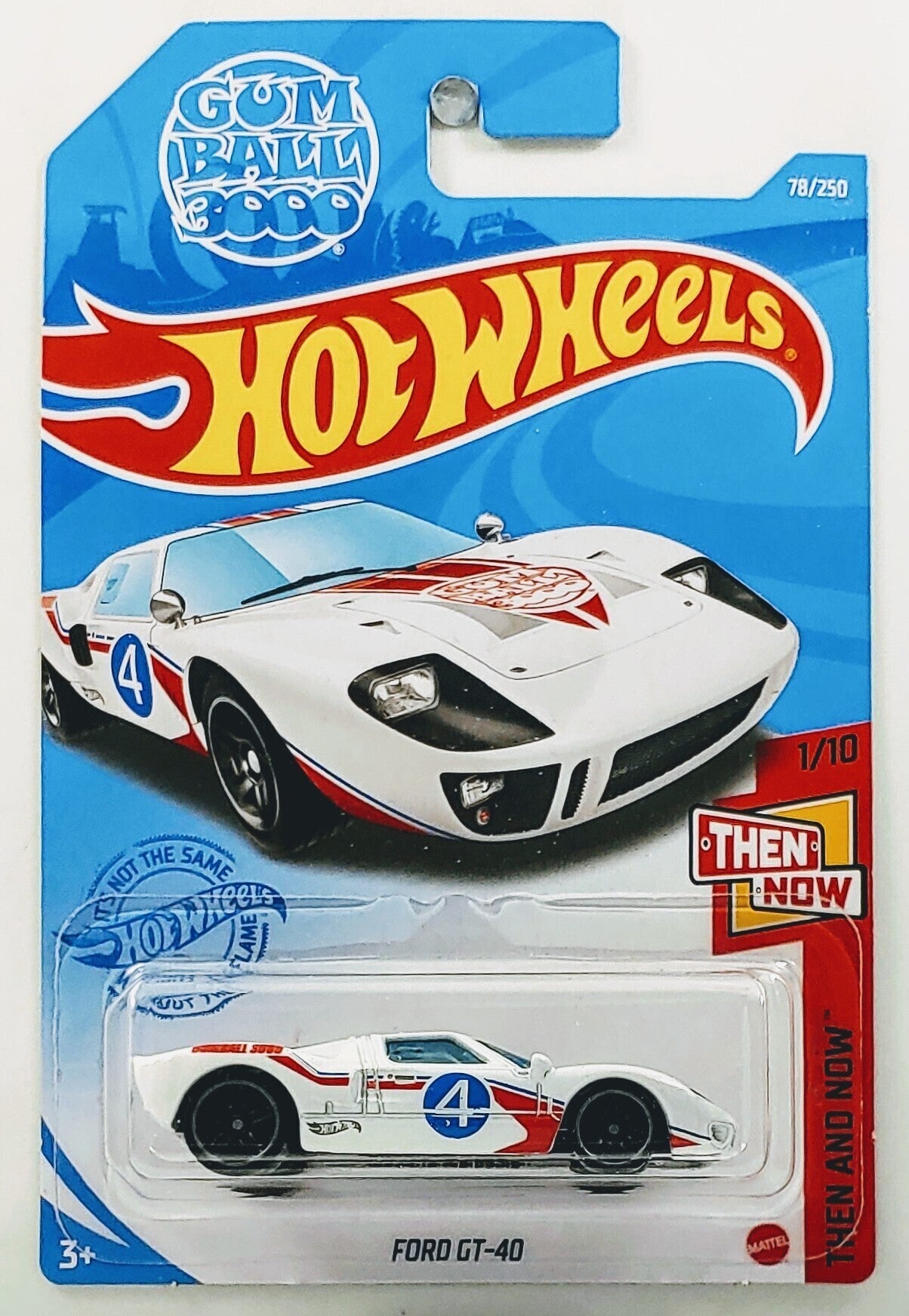 Hot Wheels 2021 - Collector # 078/250 - Then And Now 1/10 - Ford GT-40 - White / Gum Ball 3000 - IC