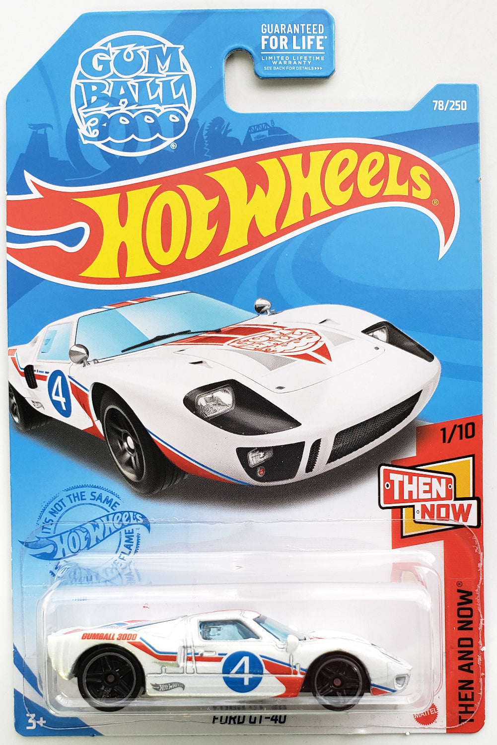 Hot Wheels 2021 - Collector # 078/250 - Then And Now 1/10 - Ford GT-40 - White / Gum Ball 3000