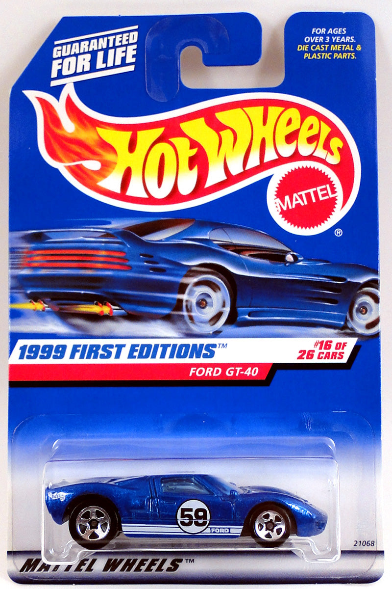 Hot Wheels 1999 - Collector # 921 - First Edtions 16/26 - Ford GT-40 - Blue - "59" - Narrow Rear Tires - USA Blue Car Card