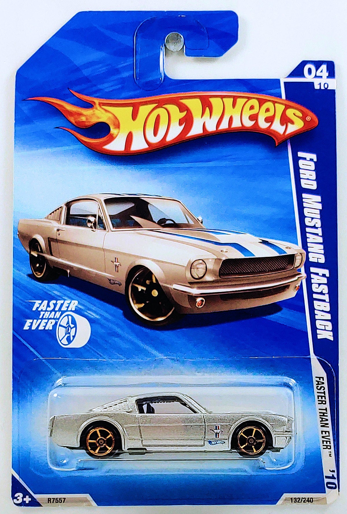 Hot Wheels 2010 - Collector # 132/240 - Faster Than Ever 4/10 - Ford Mustang Fastback - Silver - FTE Wheels - USA Card
