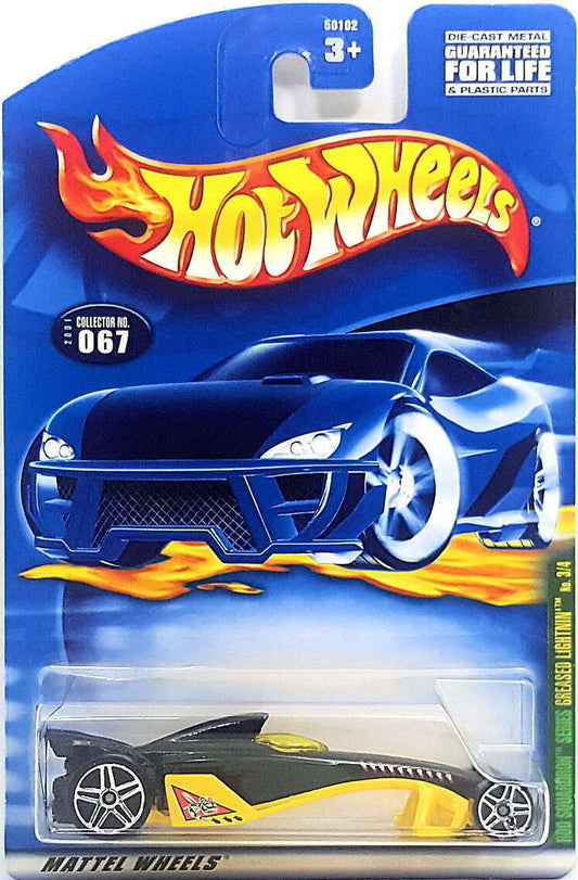 Hot Wheels 2001 - Collector # 067/240 - Rod Squadron Series 3/4 - Greased Lightnin' - Black - PR5 Wheels - 'Squardron' Incorrectly Spelled