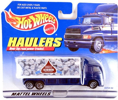 Hot Wheels 1999 - Haulers - Hershey's Kisses - Blue Cab & White Trailer Box decorated with Hershey's Kisses