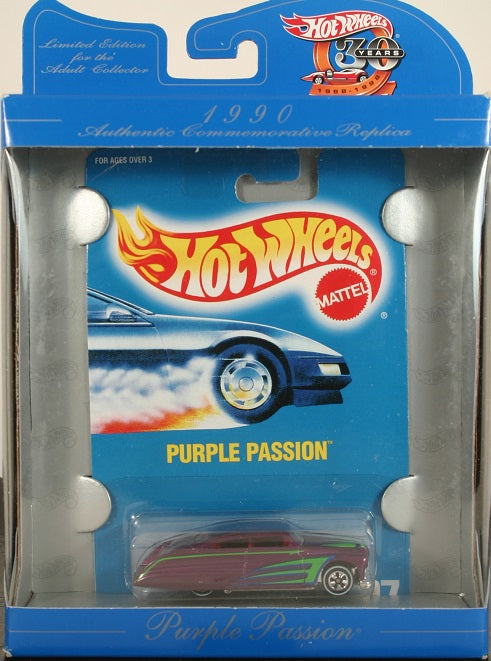 Hot Wheels 1998 - Authentic Commemorative Replica / 30th Anniversary Series 1990 - Purple Passion - Purple - Scallops - White Line Basics