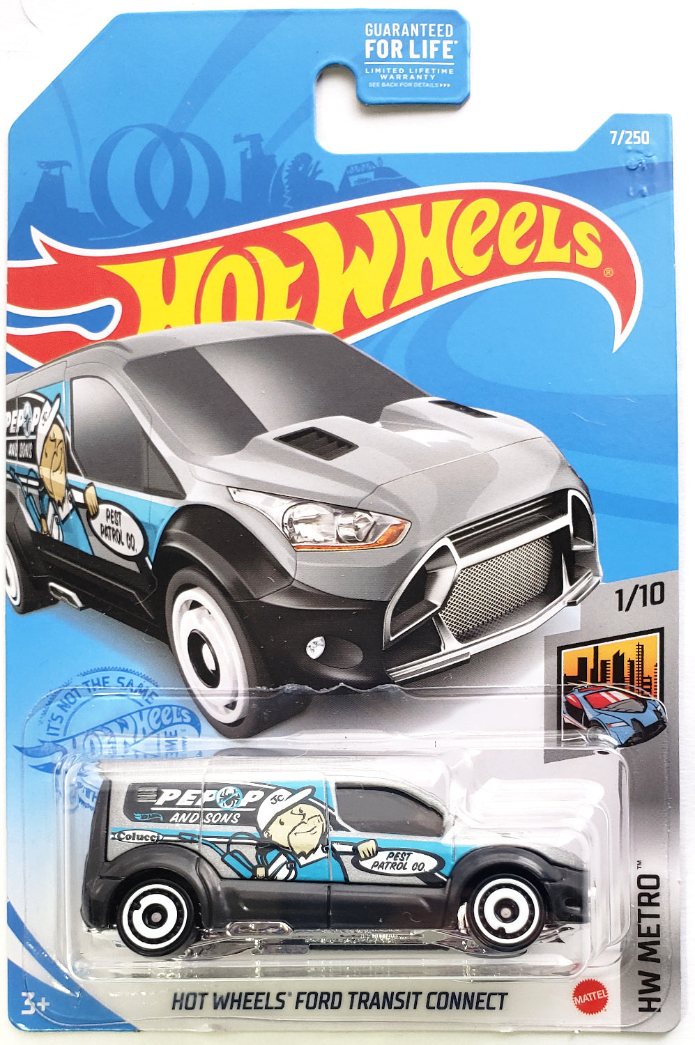 Hot Wheels 2021 - Collector # 007/250 - HW Metro 1/10 - Hot Wheels Ford Transit Connect - Gray / Pest Contro