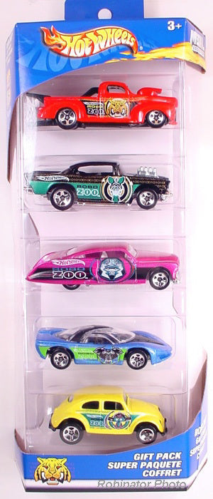 Hot Wheels 2003 - Gift Pack / 5 Pack - Robo Zoo - '40 Ford Truck, '57 Chevy, Purple Passion, Pontiac Banshee, VW Bug