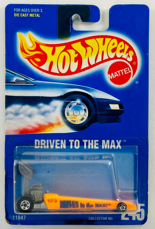 Hot Wheels 1994 - Collector # 245 - Driven To The Max (Dragster) - Neon Orange - USA