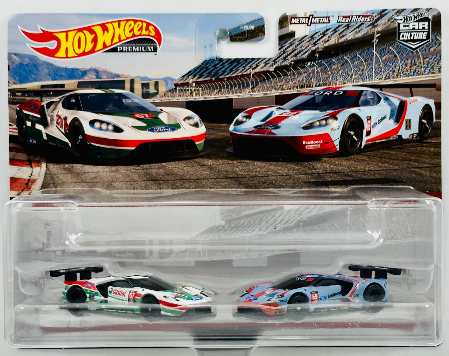 Hot Wheels 2022 - Premium / Car Culture - Ford GT Theme 2 Pack - '16 Ford GT Race X2 - White & Light Blue - Metal/Metal & Real Riders - Ford Offical Licensed Product - Target Exclusive
