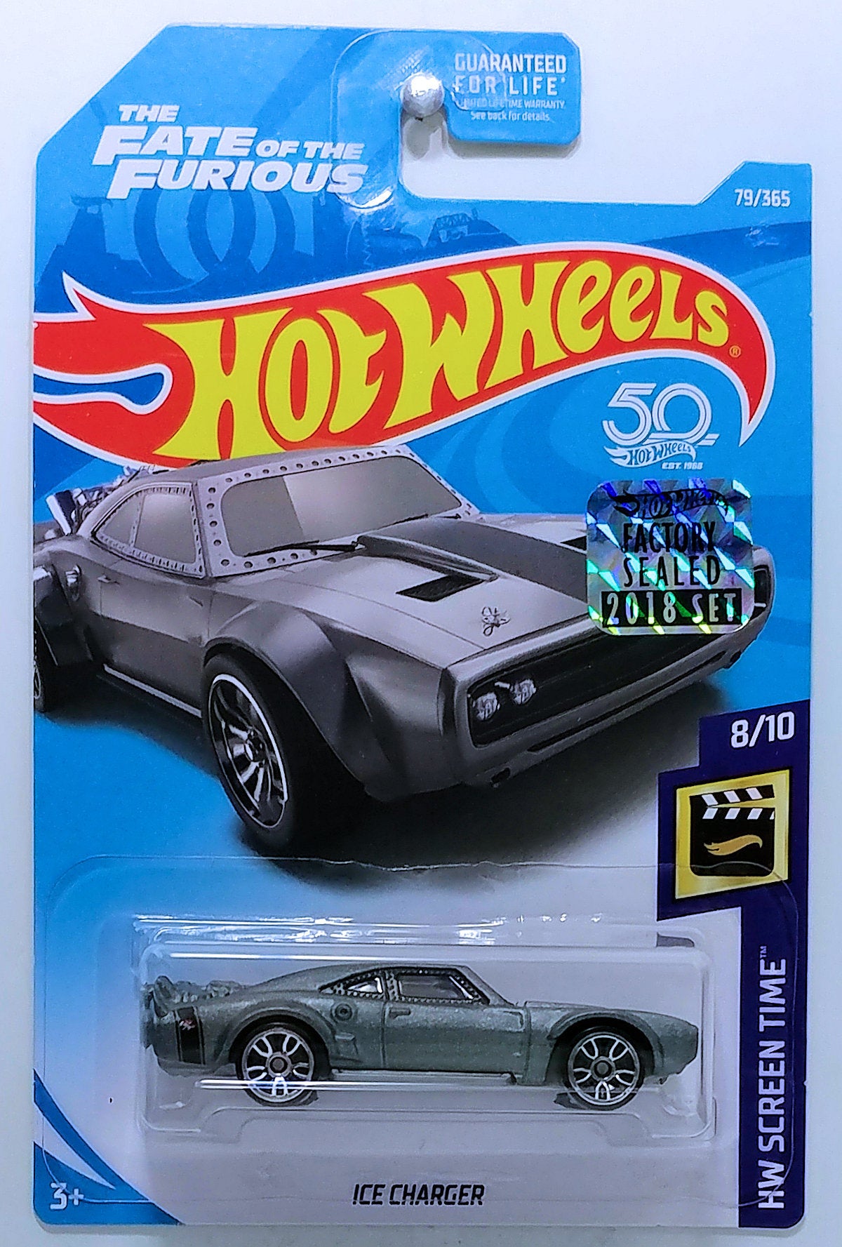 Hot Wheels 2018 - Collector # 079/365 - HW Screen Time 8/10 - Ice Charger - Satin Gray - USA 50th Card with 'The Fate of the Furious' and Factory Sticker
