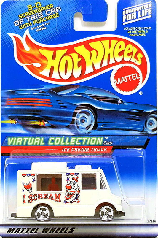 Hot Wheels 2000 - Collector # 144/250 - Virtual Collection - Ice Cream Truck - White - "I Scream" Red & White Graphics - USA 'Square' Card