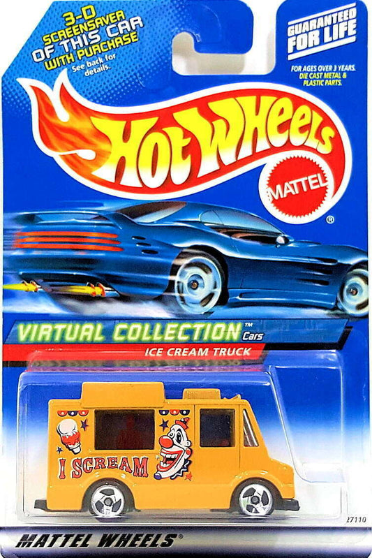 Hot Wheels 2000 - Collector # 144/250 - Virtual Collection - Ice Cream Truck - Butterscotch - "I Scream" Red, Blue & White Graphics - USA 'Angled' Card