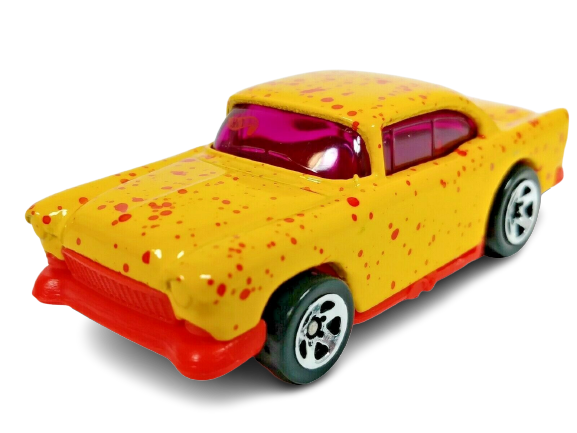 Hot Wheels 1996 - Collector # 410 - Splatter Paint Series 3/4 - Juice Machine ('55 Chevy) - Yellow - 5 Spokes - Name Change