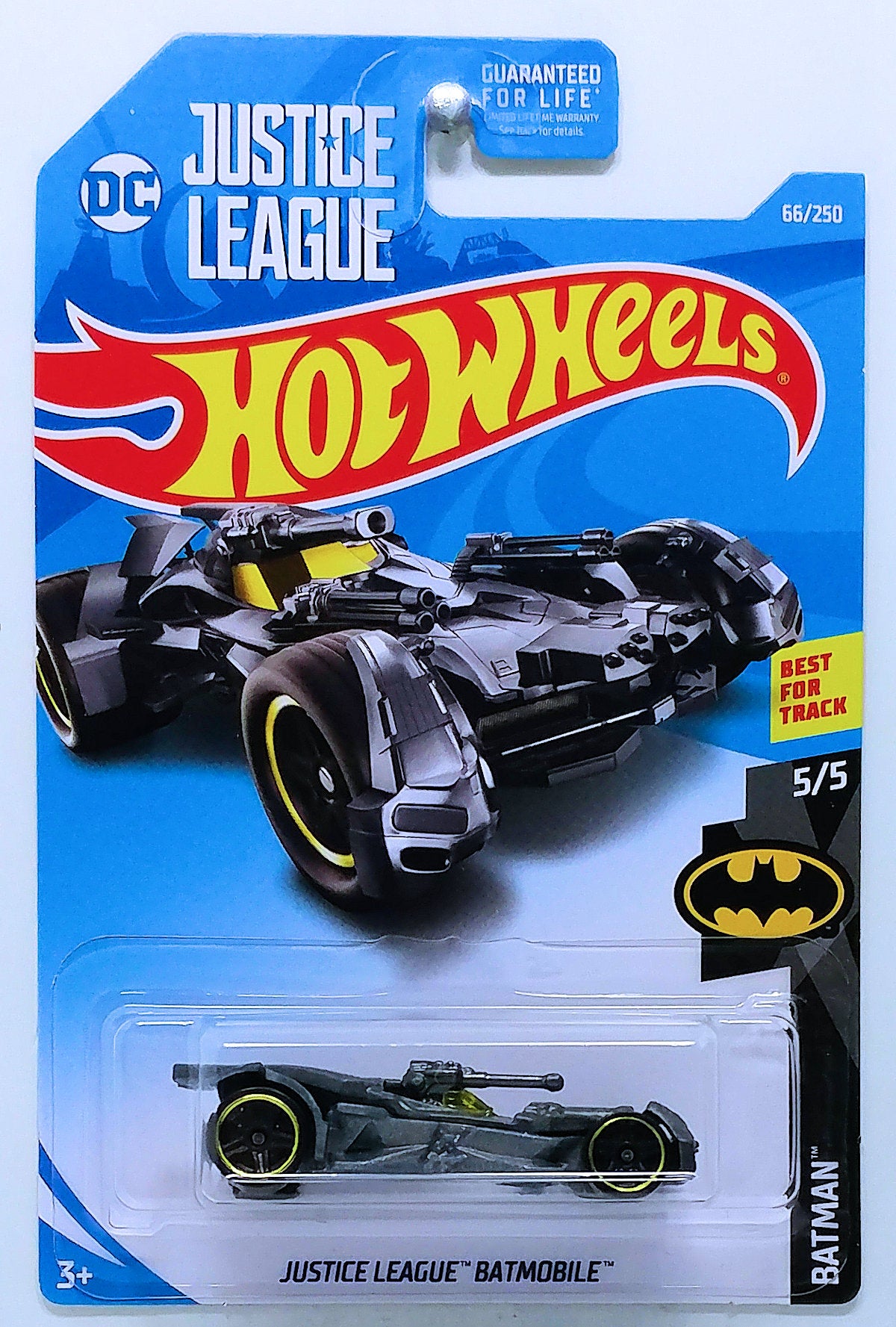 Hot Wheels 2019 - Collector # 066/250 - Batman 5/5 - Justice League Batmobile - Gray - USA Card with 'DC Justice League'