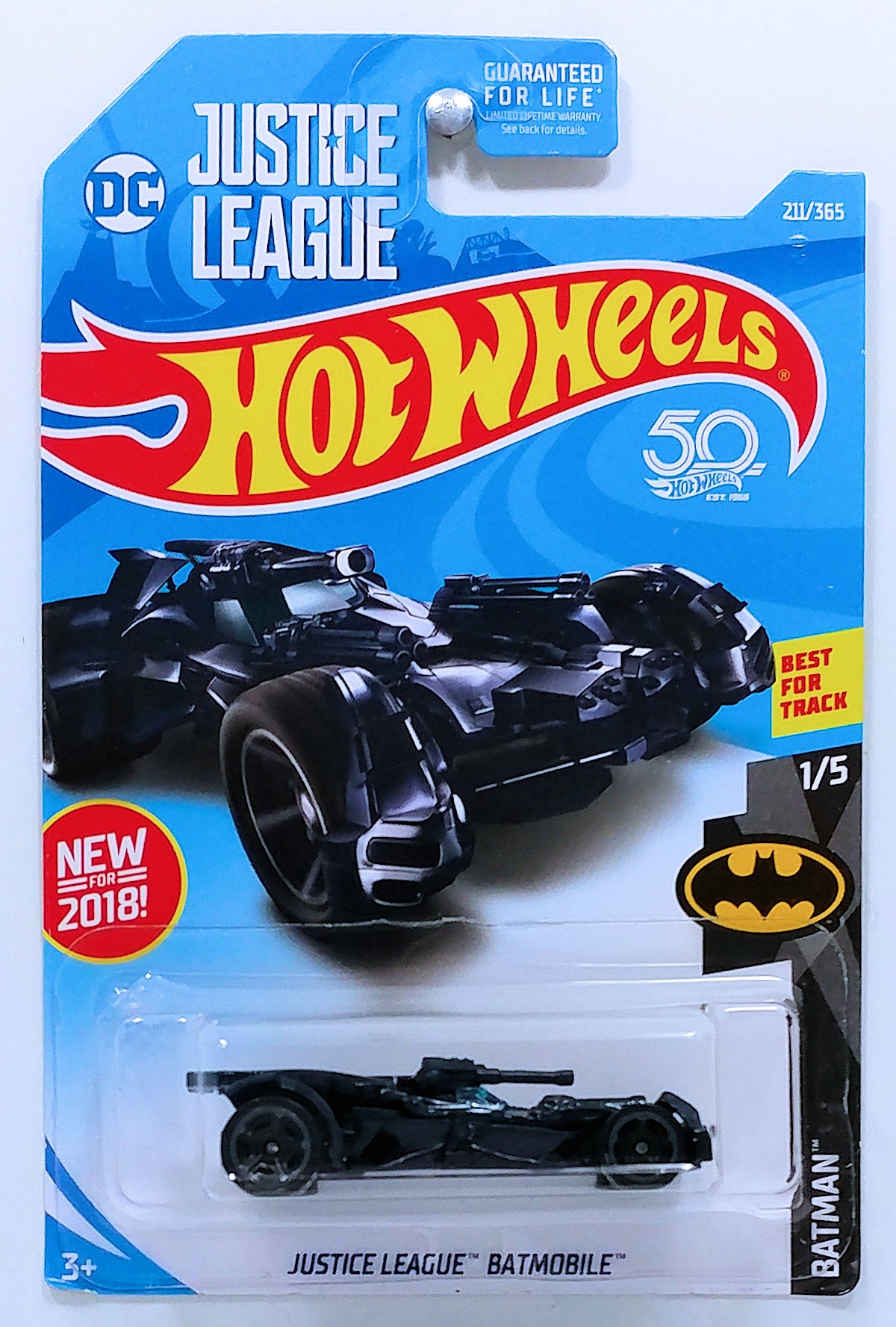 Hot Wheels 2018 - Collector # 211/365 - Batman 1/5 - New Models - Justice League Batmobile - Blue - USA