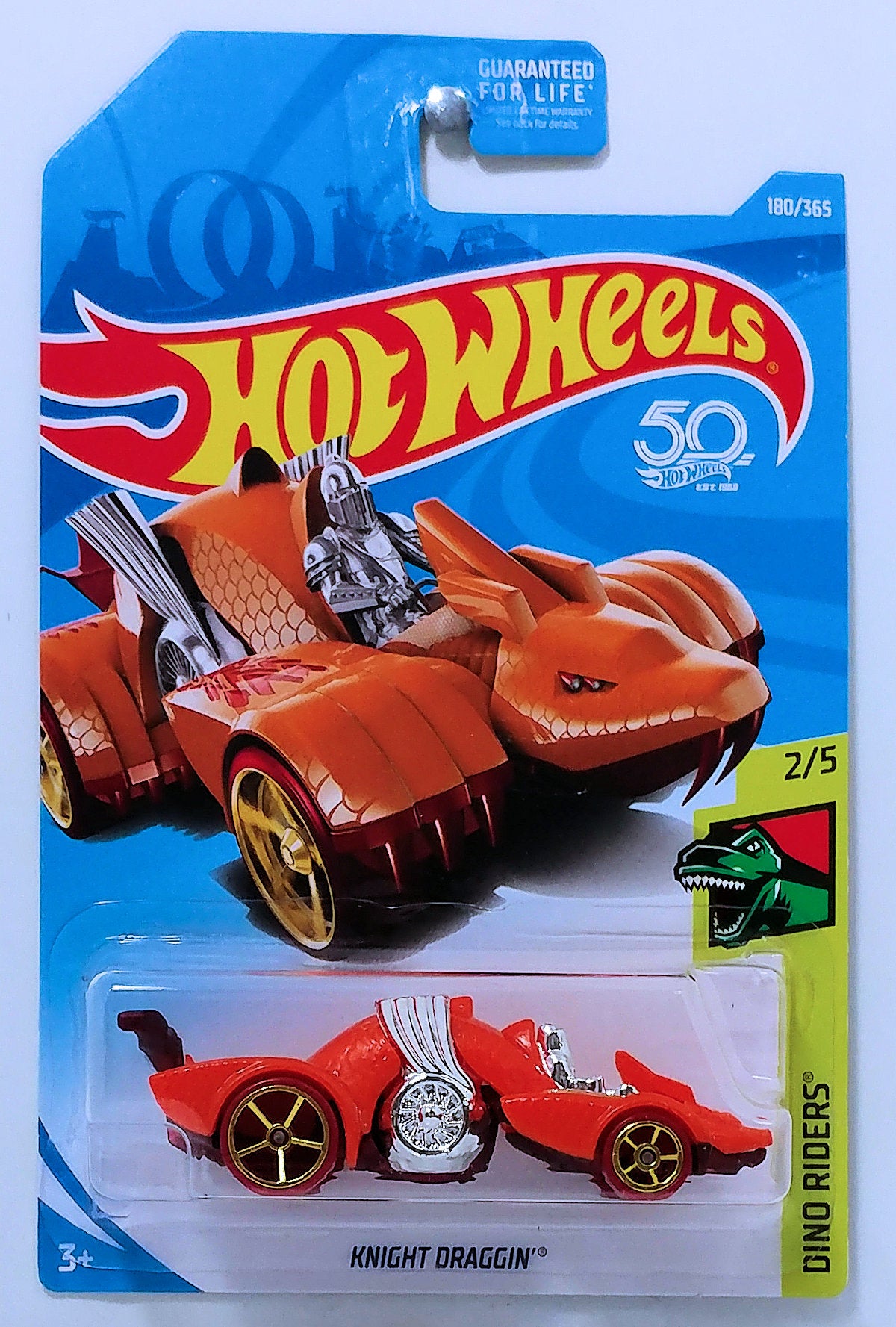 Hot Wheels 2018 - Collector # 180/250 - Dino Riders 2/5 - Knight Draggin' - Orange - USA 50th Card