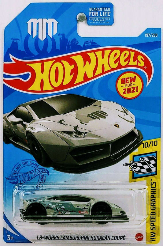 Hot Wheels 2021 - Collector # 197/250 - HW Speed Graphics 10/10 - New Model - LB-Works Lamborghini Huracan Coupe - Gray - USA Card with Mad Mike promo