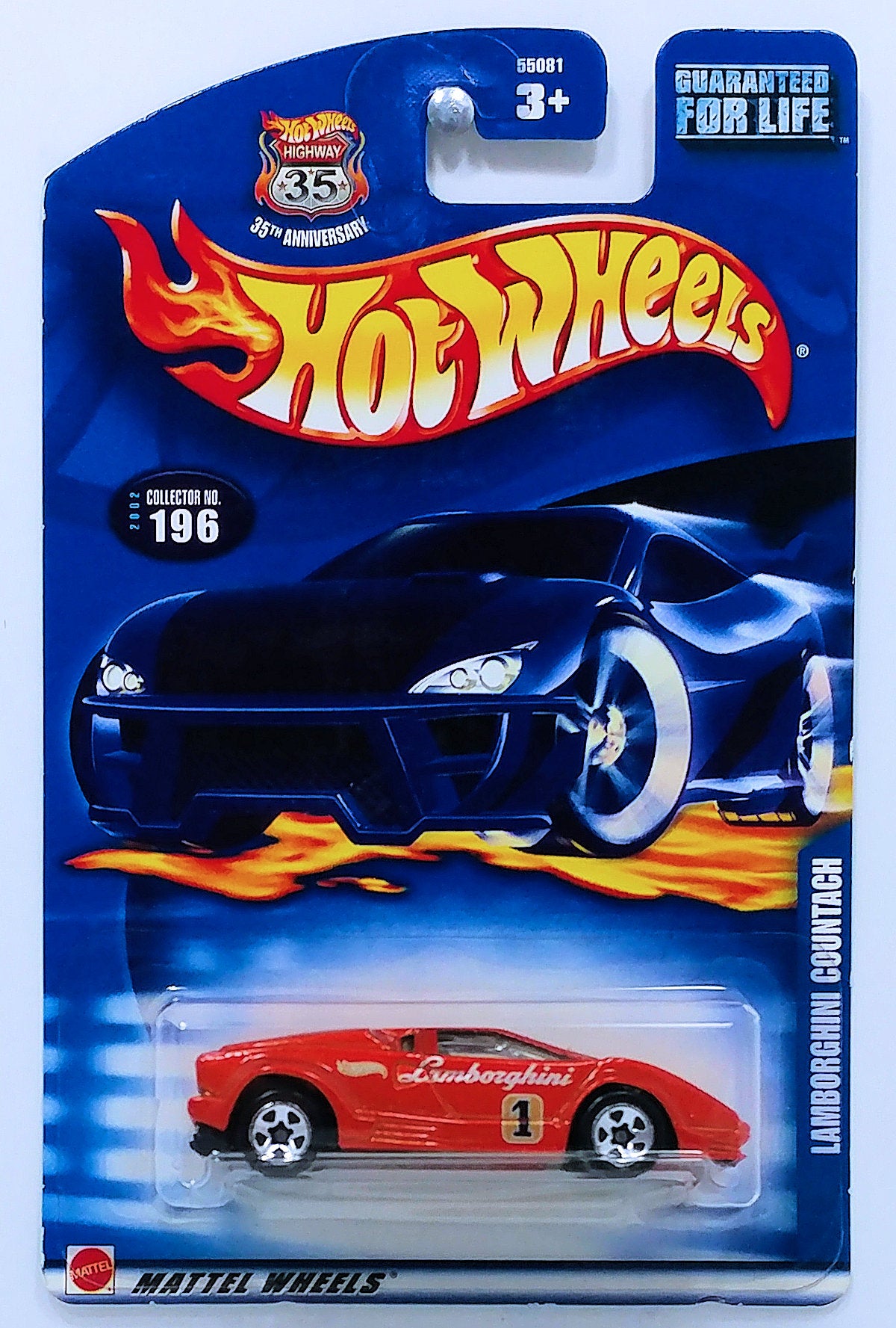 Hot Wheels 2002 - Collector # 196/240 - Lamborghini Countach - Dark Orange - USA '35th Anniversary' Card