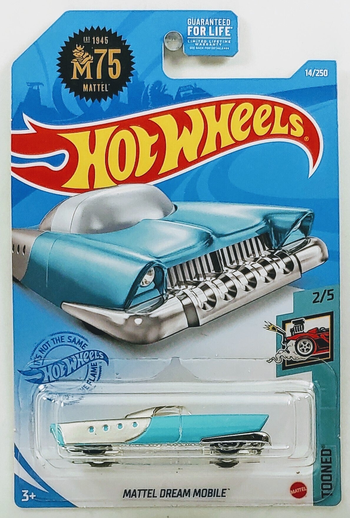 Hot Wheels 2021 - Collector # 014/250 - Tooned 2/5 - Mattel Dream Mobile - Turquoise - USA Card with Mattel 75th