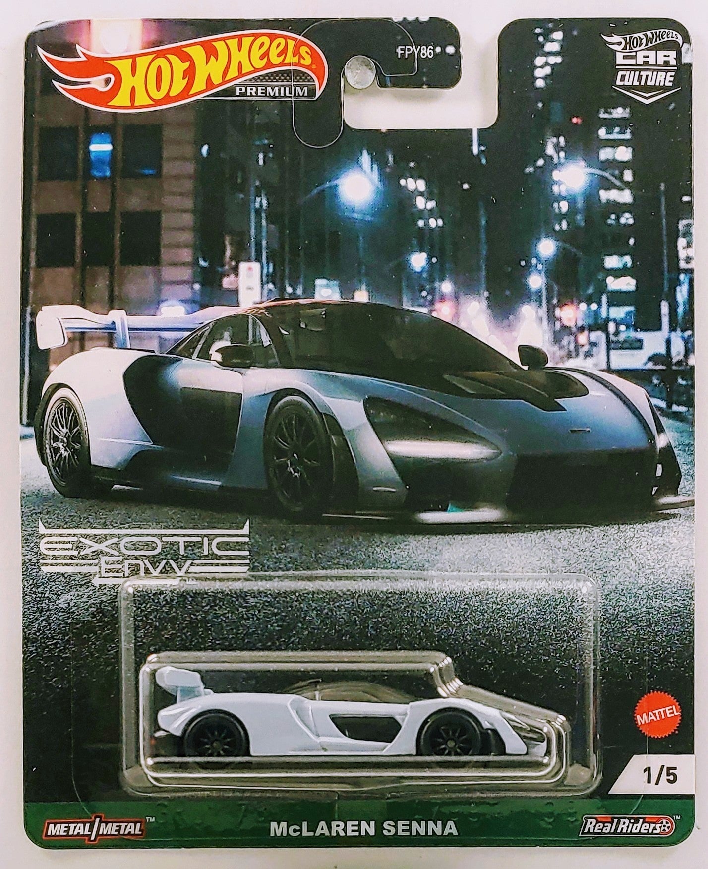 Hot Wheels 2021 - Premium / Car Culture / Exotic Envy 1/5 - McLaren Senna - Light Gray - Metal/Metal & Real Riders