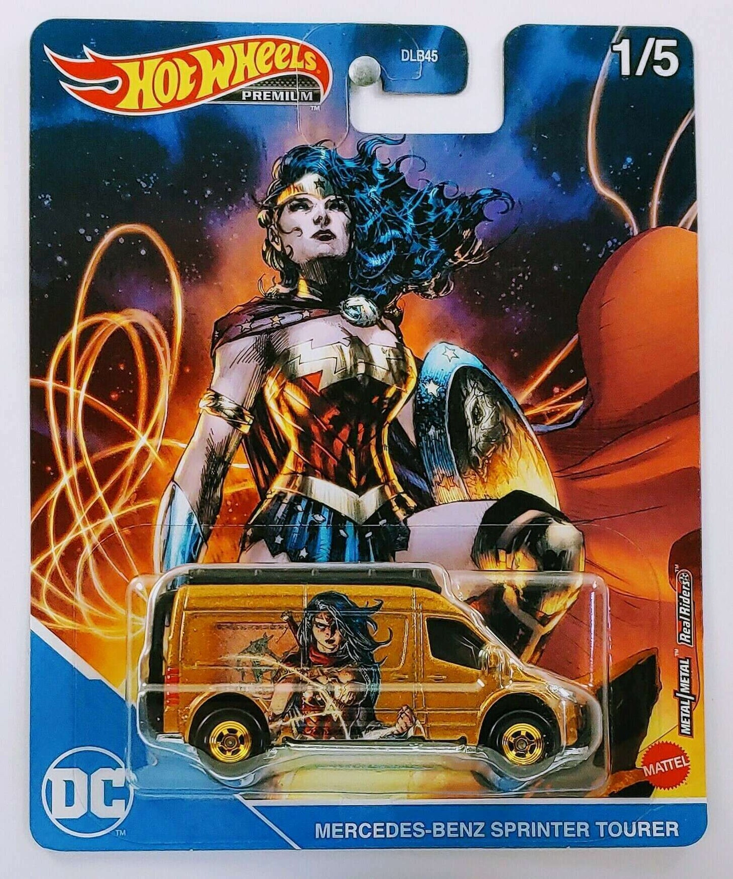 Hot Wheels 2021 - Premium / Pop Culture / DC Comics 1/5 - Mercedes-Benz Sprinter Tourer - Gold / Wonder Woman - MPN GRL31