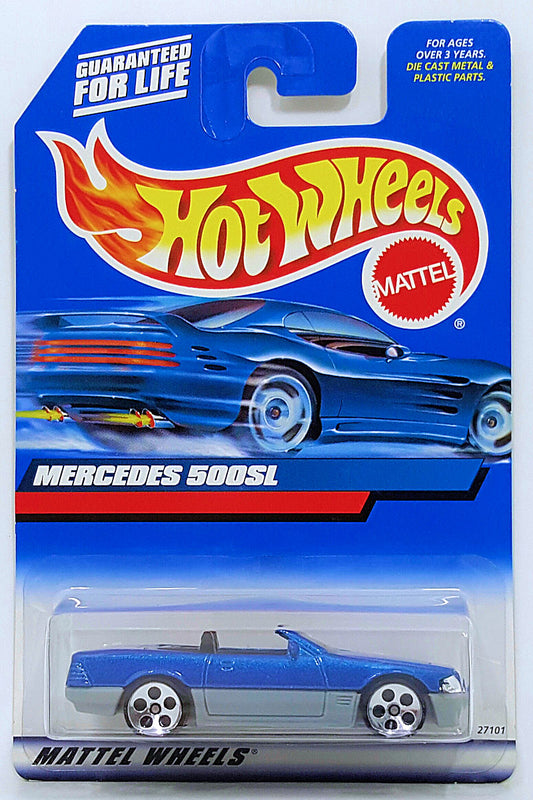 Hot Wheels 2000 - Collector # 134/250 - Mercedes 500SL - Blue over Gray - 5 Dot - USA 'Angled' Card