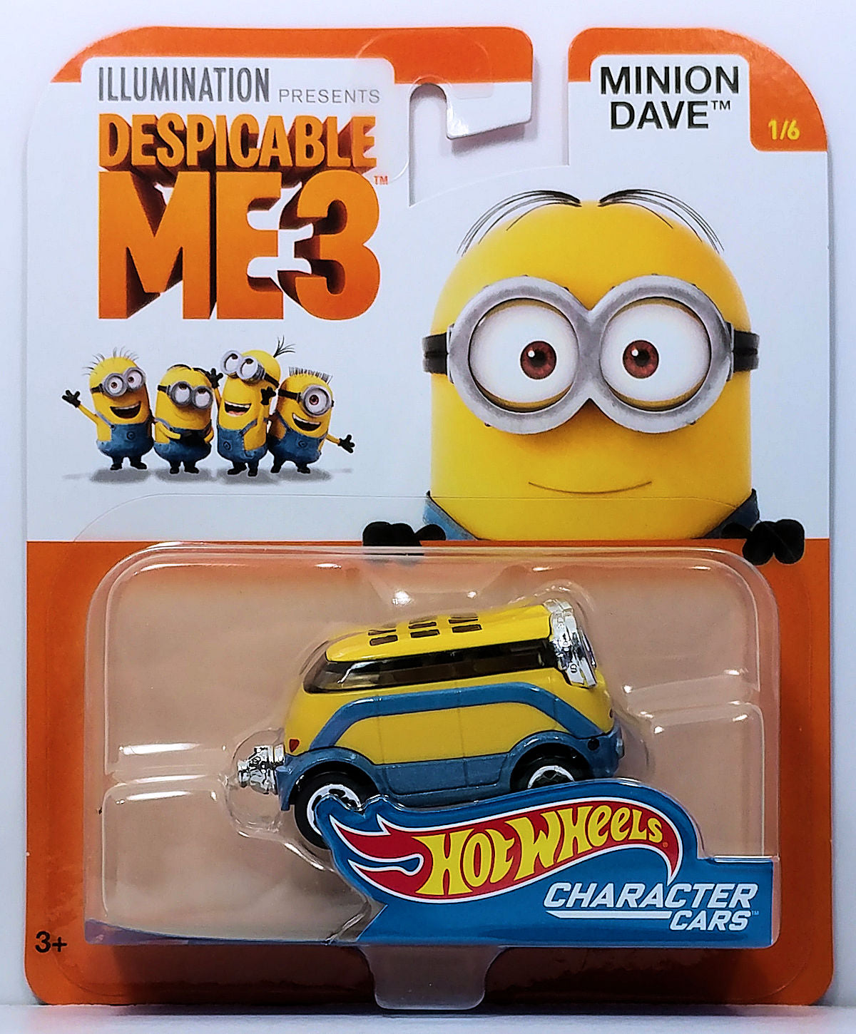 Hot Wheels 2017 - Character Cars - Despicable ME3 1/6 - Minion Dave - Steel Blue & Yellow - New Casting