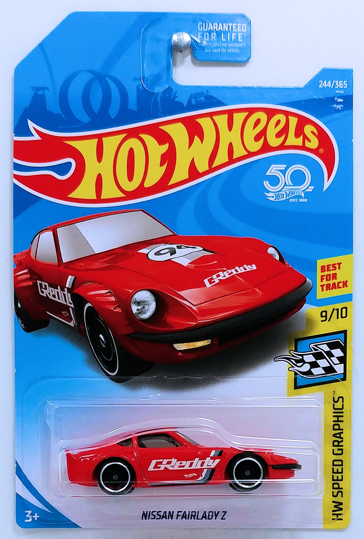 Hot Wheels 2018 - Collector # 244/365 - HW Speed Graphics 9/10 - Nissan Fairlady Z - Red / GReddy - 50th Card