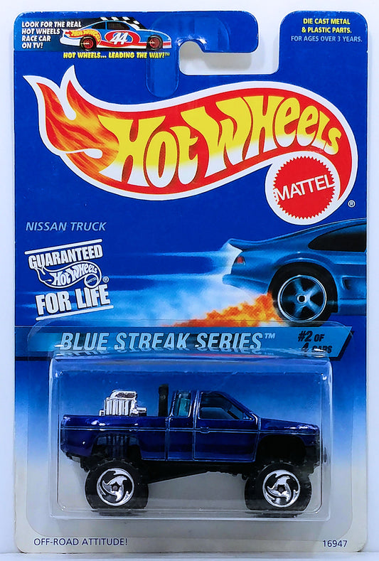 Hot Wheels 1997 - Collector # 574 - Blue Streak Series 2/4 - Nissan Truck - Metallic Blue - USA Blue & White Card