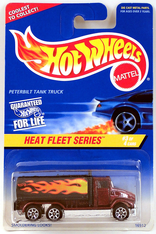 Hot Wheels 1997 - Collector # 539 - Heat Fleet Series 3/4 - Peterbilt Tanker Truck - Dark Red Metallic - 7 Spokes - USA