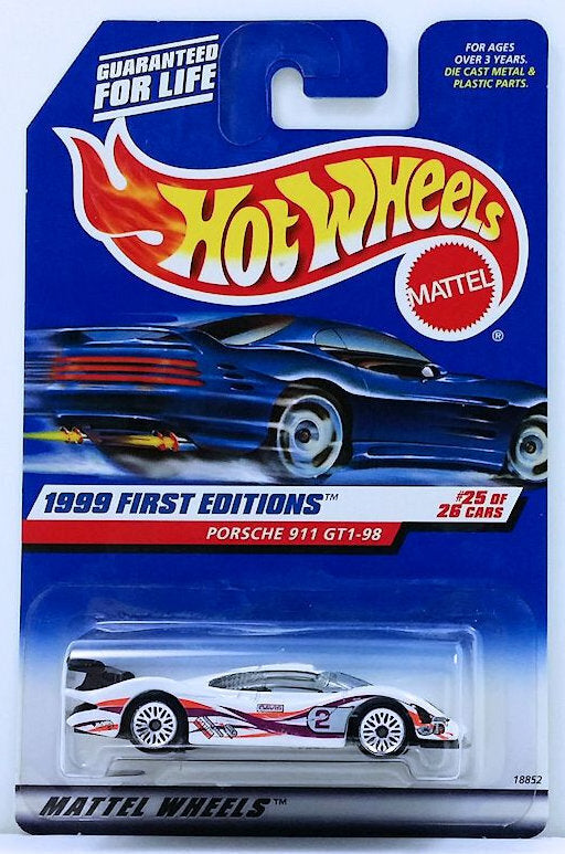 Hot Wheels 1999 - Collector # 676 - First Editions 25/26 - Porsche 911 GT1-98 - White