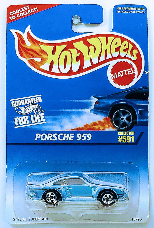 Hot Wheels 1997 - Collector # 591 - Porsche 959 - Light Blue - 5 Spokes - China - USA