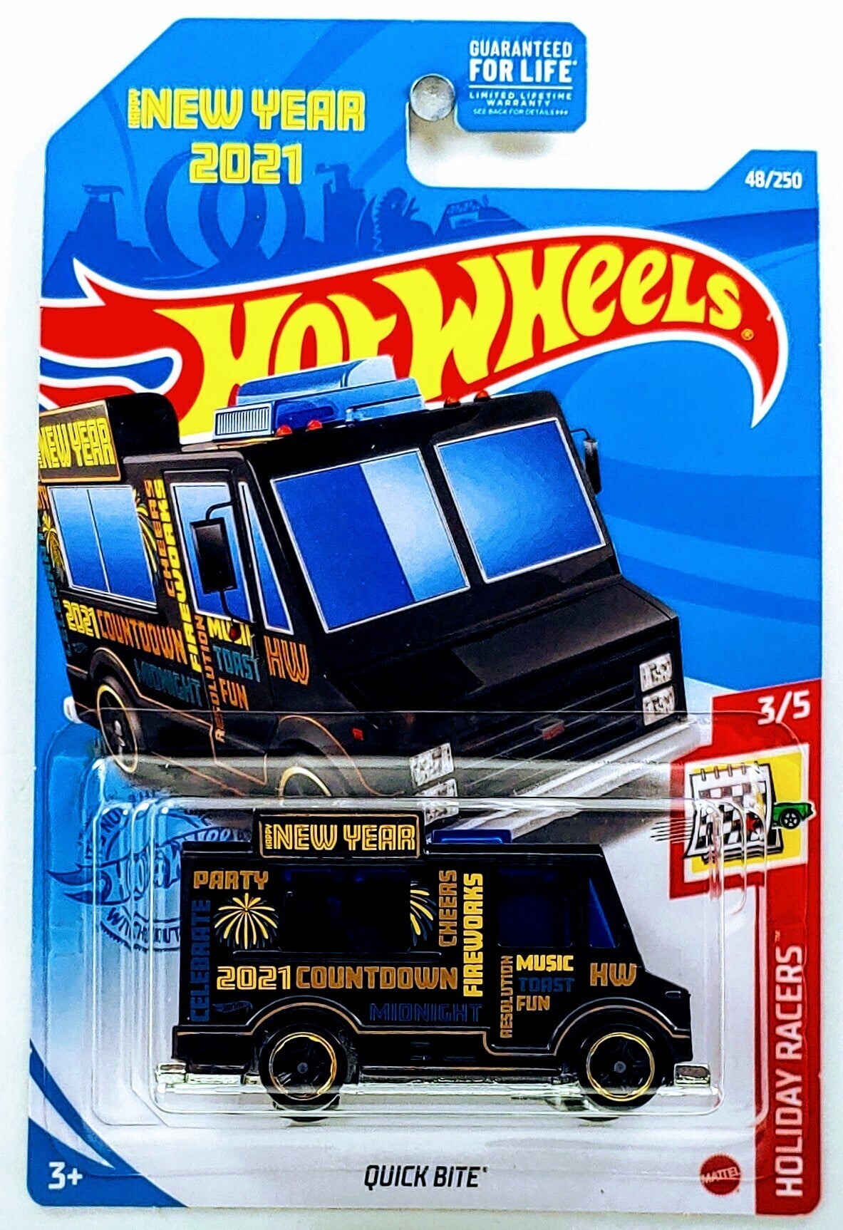Hot Wheels 2021 - Collector # 048/250 - Holiday Racers 3/5 - Quick Bite - Black / Happy New Year