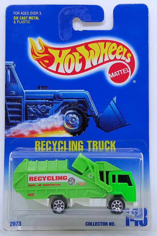Hot Wheels 1997 - Collector # 143 - RECYCLING TRUCK - Lime Green - 7 Spokes - USA