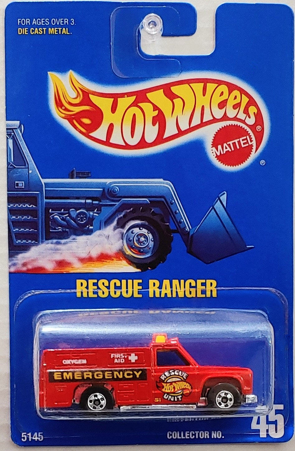 Hot Wheels 1990 - Collector # 45 - Rescue Ranger - Red / Fire Rescue Unit - BW Wheels