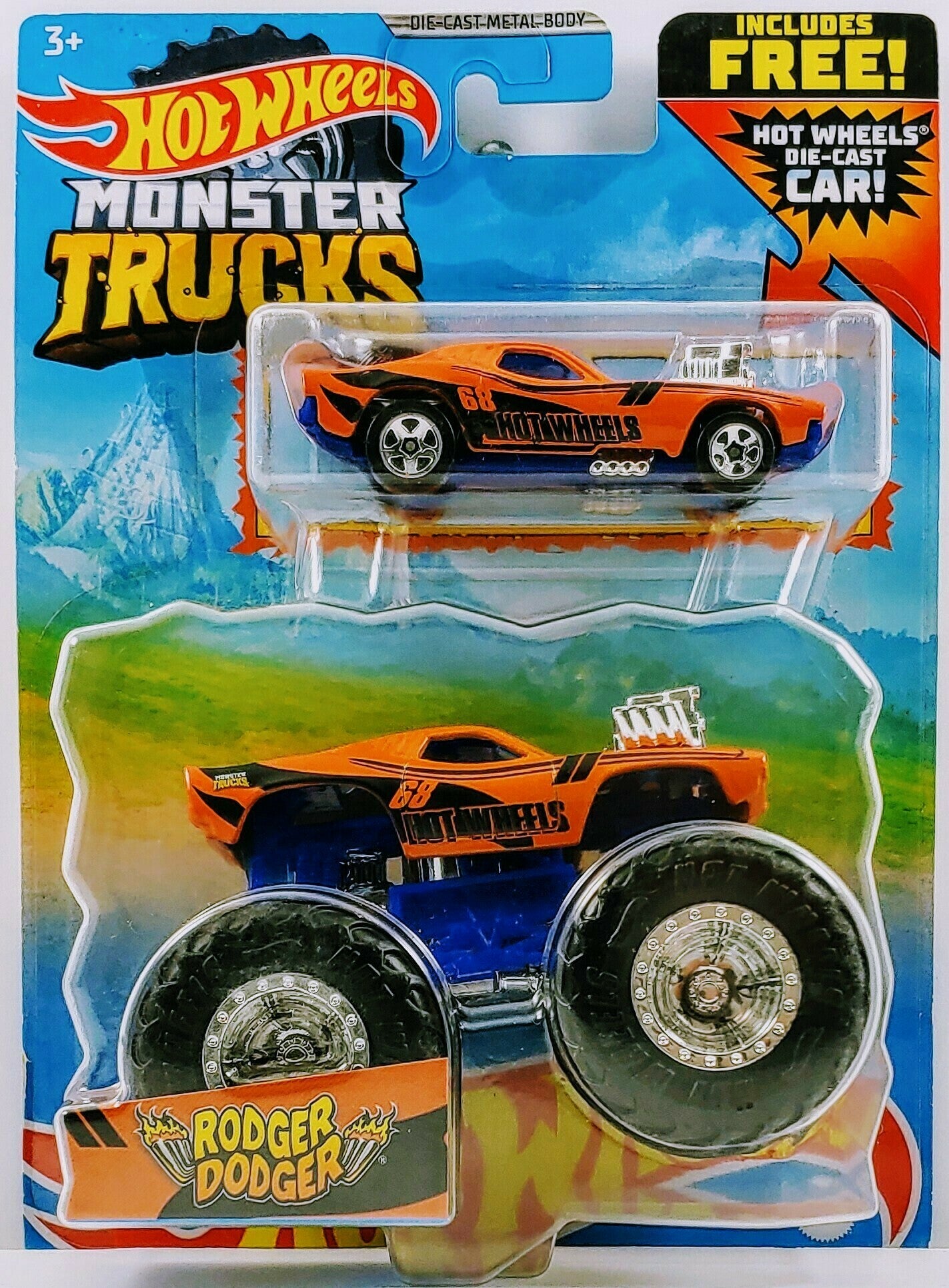 Hot Wheels 2021 - Monster Trucks - Rodger Dodger - Orange - FREE Car is a Rodger Dodger