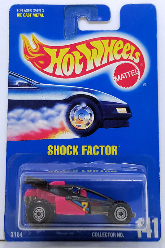 Hot Wheels 1992 - Collector # 141 - Shock Factor - Black with Pink - CT Wheels - USA