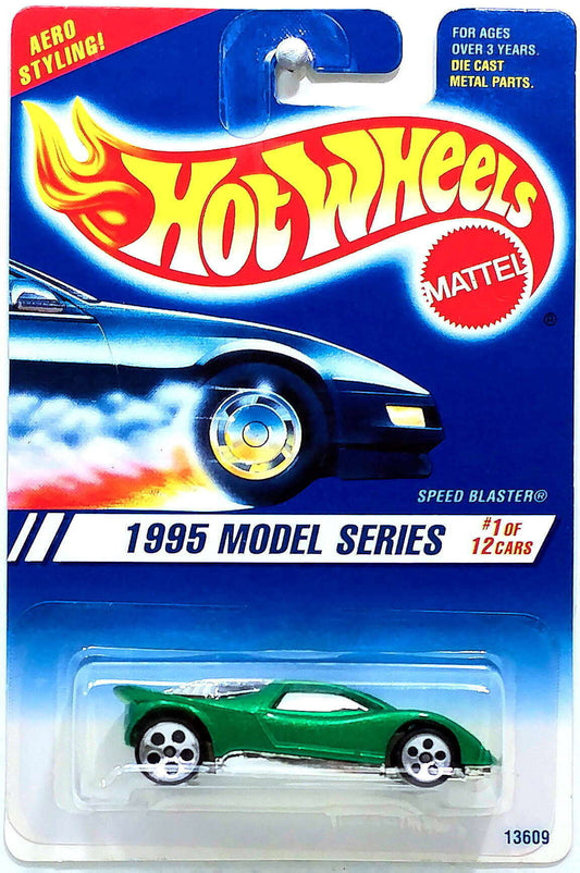 Hot Wheels 1995 - Collector # 343 - Model Series 1/12 - Speed Blaster - Green - Chrome Base - 5 Dots - Malaysia