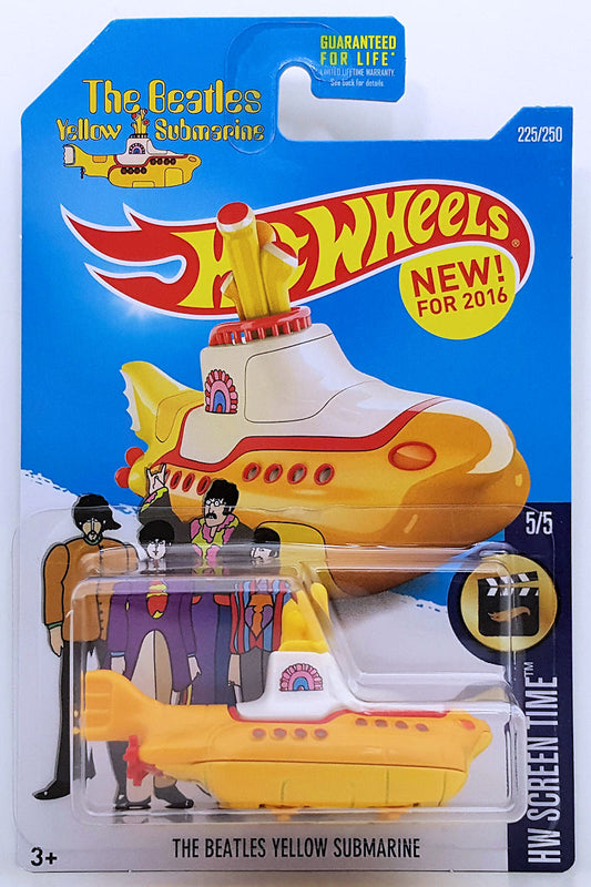 Hot Wheels 2016 - Collector # 225/250 - HW Screen Time 5/5 - New Models - The Beatles Yellow Submarine - Yellow - USA Card