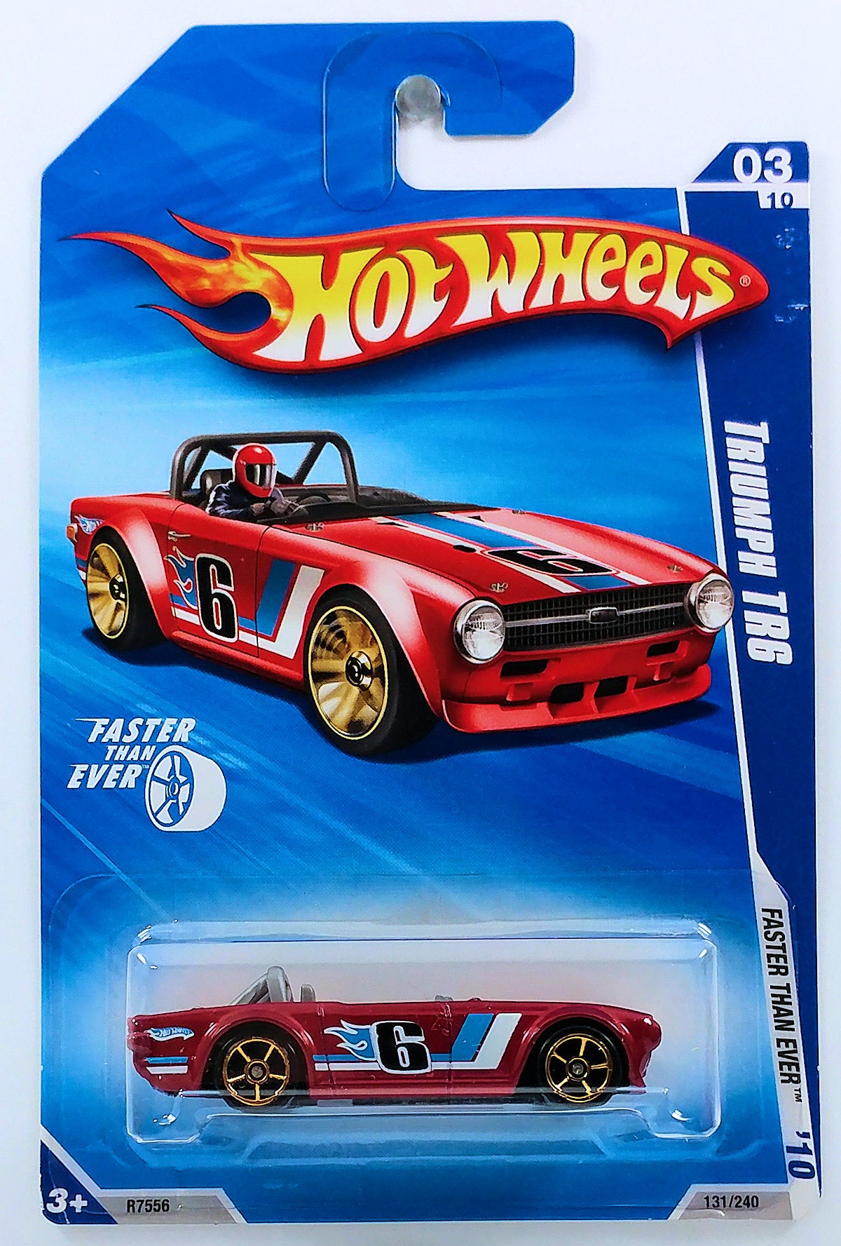 Hot Wheels 2010 - Collector # 131/240 - Faster Than Ever 3/10 - Triumph TR6 - Red - FTE Wheels - USA Card