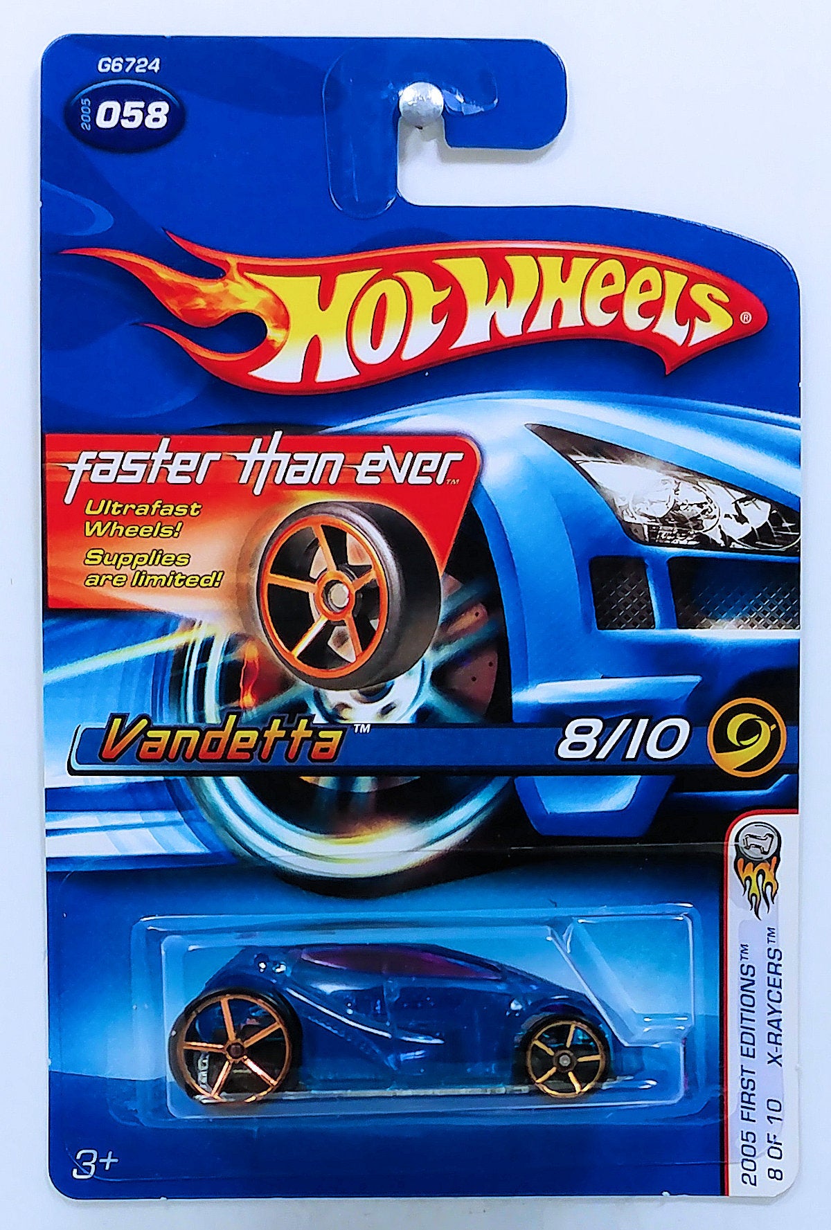 Hot Wheels 2005 - Collector # 058/183 - First Editions / X-Raycers 8/10 - Vandetta - Transparent Blue - Faster Than Ever