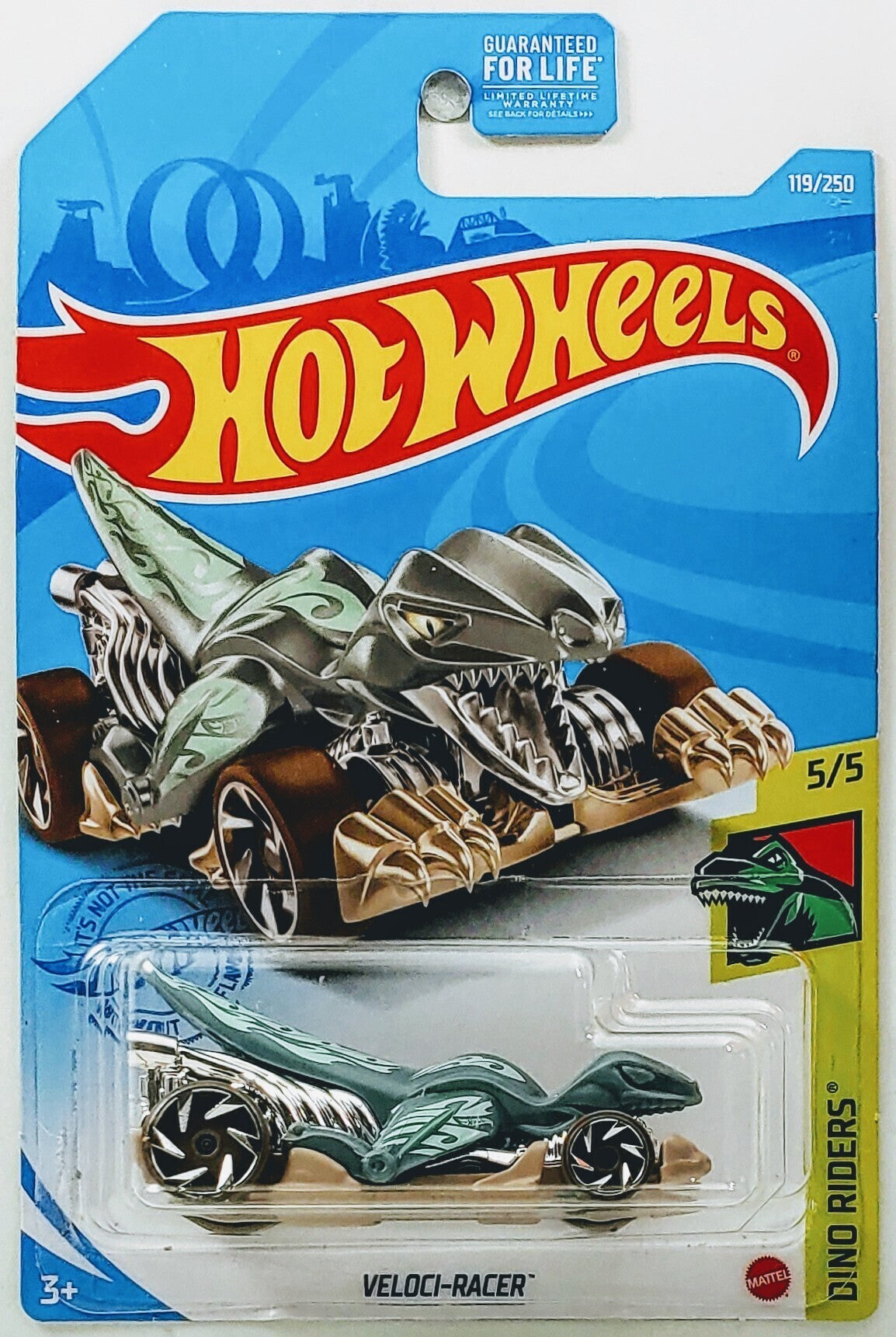 Hot Wheels 2021 - Collector # 119/250 - Dino Riders 5/5 - Veloci-Racer - Gray